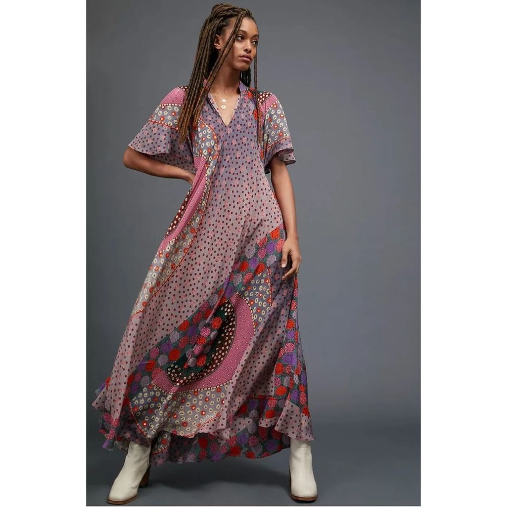 New Anthropologie x  Mes Demoiselles Azalea Silk Maxi Dress Size 34